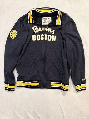 CCM Navy and Yellow Boston Bruins Zip-Up Sweatshirt